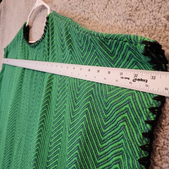 Green Blue Woven Shawl Wrap Kimono One Size Crochet Tassels Boho Cozy - Picture 3 of 8